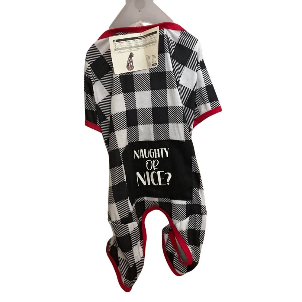 Vibrant Life Naughty or Nice Christmas Dog Pet Pajamas M Black White Plaid New